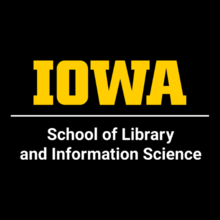 logo of the University of Iowa School of Library and Information Science with gold and white text on a black background