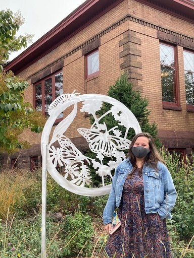 Madeline Jarvis outside the Two Harbors Public Library