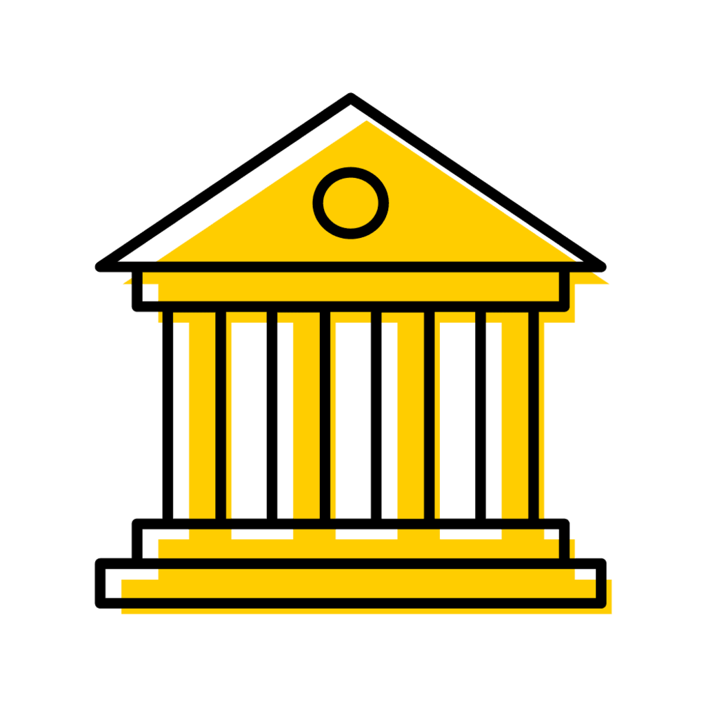 A gold bank outlined in black