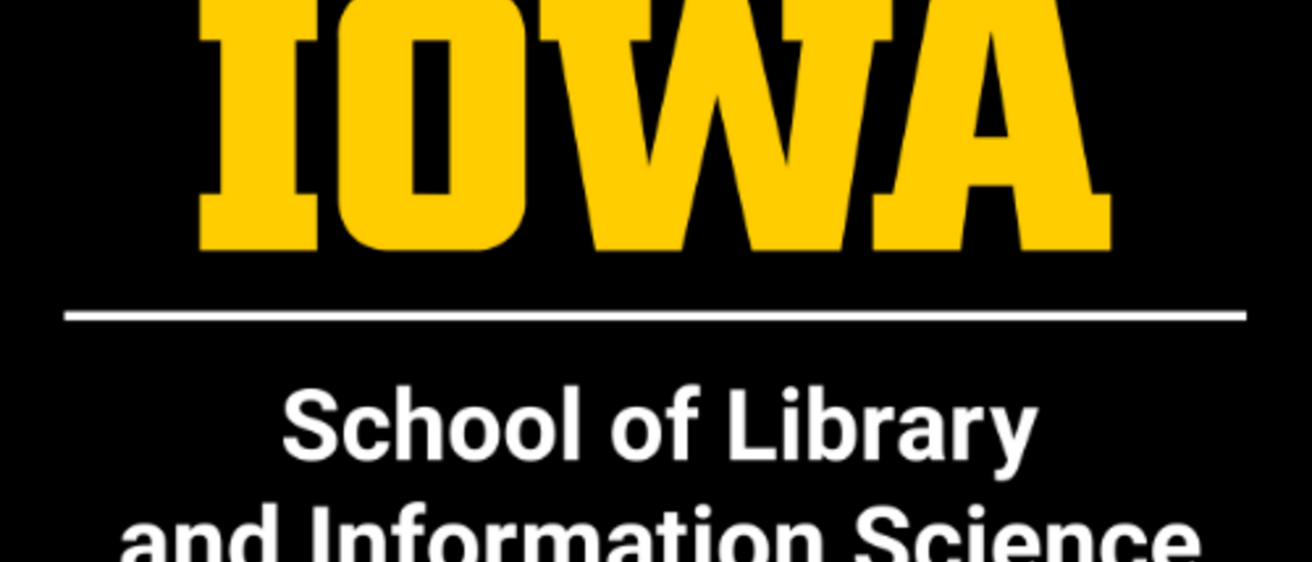 logo of the University of Iowa School of Library and Information Science with gold and white text on a black background