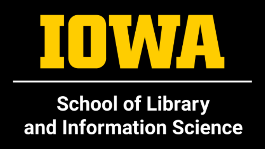 logo of the University of Iowa School of Library and Information Science with gold and white text on a black background